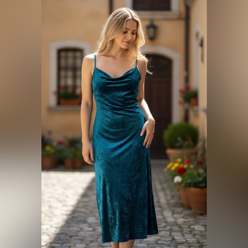 Thirty thirty‎ Velvet Maxi Dress L Emerald Green Whimsygoth Fairy Empire Vintage